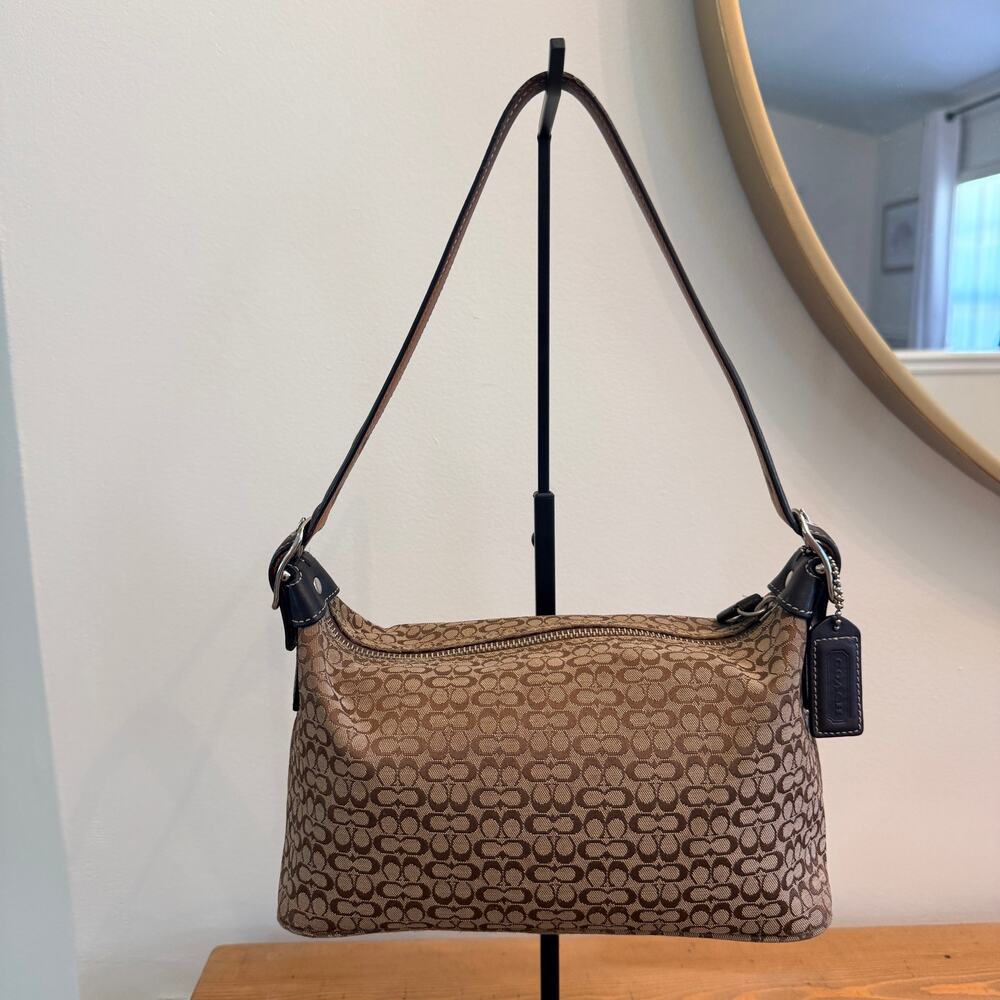 Vintage Coach 6332 Signature Demi Hobo Baguette Brown Canvas Y2K Shoulder Bag